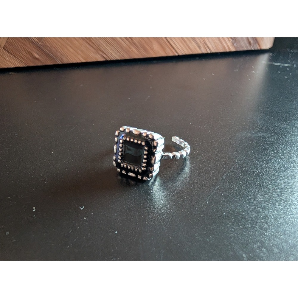 Size 5.75 Sterling Silver 925 Square Black Stone Adjustable Ring Punk Gothic
